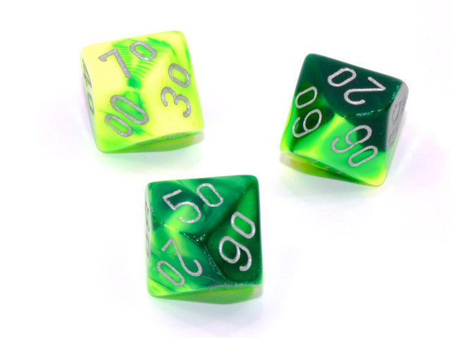 Chessex Tens 10 Dice Gemini Polyhedral Green-Yellow/silver Tens 10