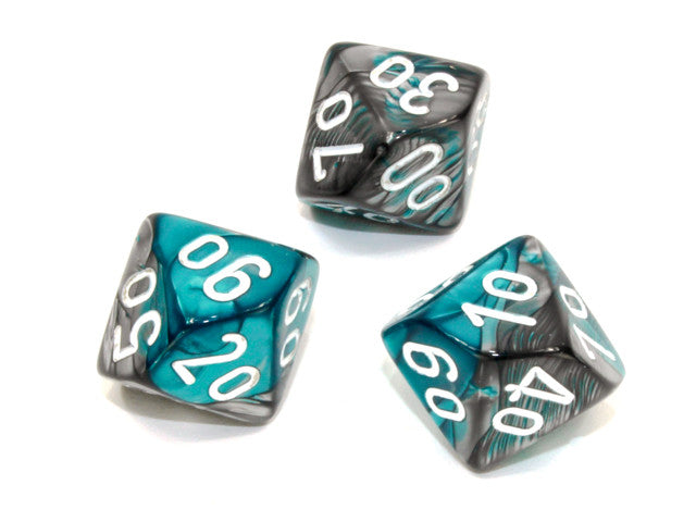 Chessex Tens 10 Dice Gemini Polyhedral Steel-Teal/white Tens 10
