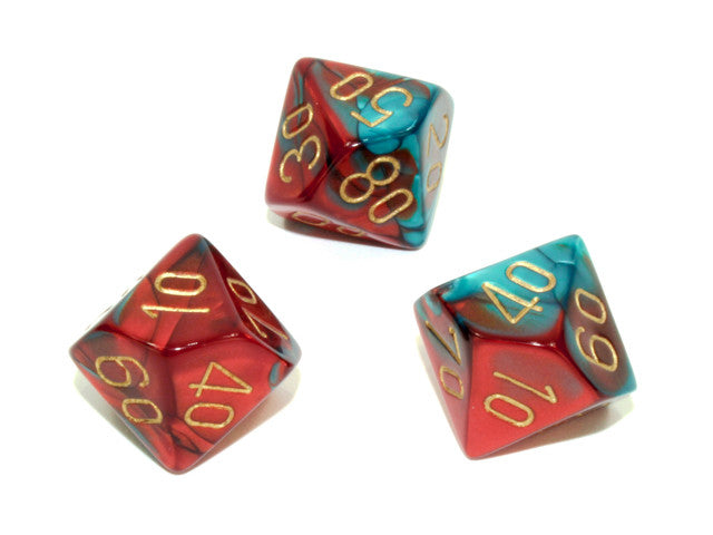 Chessex Tens 10 Dice Gemini Polyhedral Red-Teal/gold Tens 10