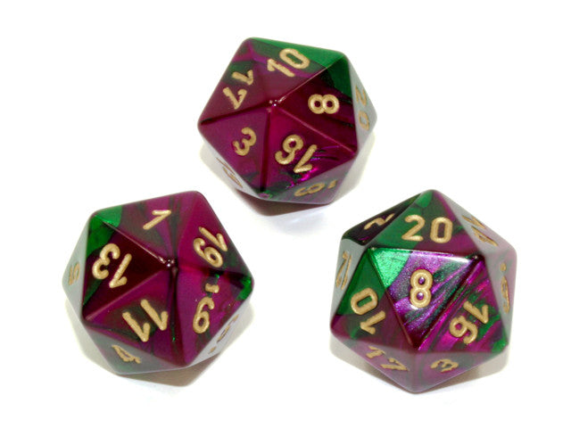 Chessex D20 Dice Gemini Polyhedral Green-Purple/gold d20