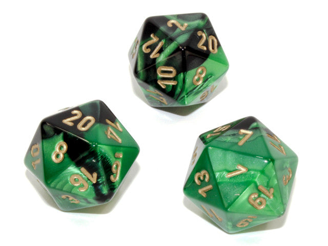 Chessex D20 Dice Gemini Polyhedral Black-Green/gold d20