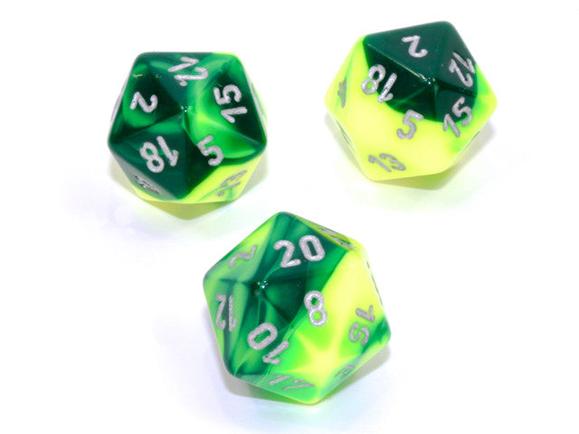 Chessex D20 Dice Gemini Polyhedral Green-Yellow/silver d20