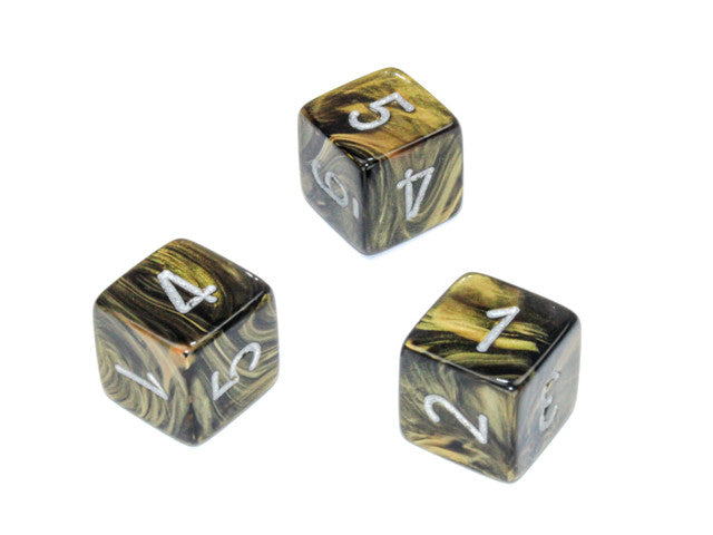 Chessex D6 Dice Leaf Polyhedral Black Gold/silver d6 w/#s