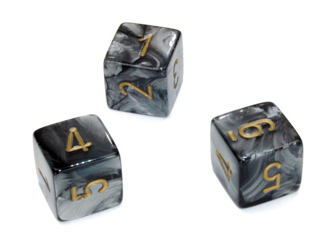 Chessex D6 Dice Lustrous Polyhedral Black/gold d6 w/#s
