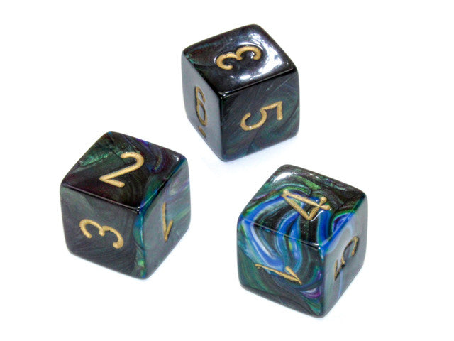 Chessex D6 Dice Lustrous Polyhedral Shadow/gold d6 w/#s
