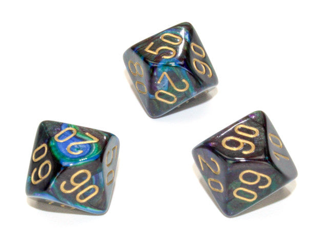 Chessex Tens 10 Dice Lustrous Polyhedral Shadow/gold Tens 10