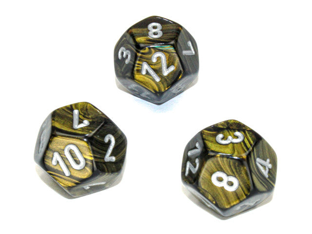 Chessex D12 Dice Leaf Polyhedral Black Gold/silver d12