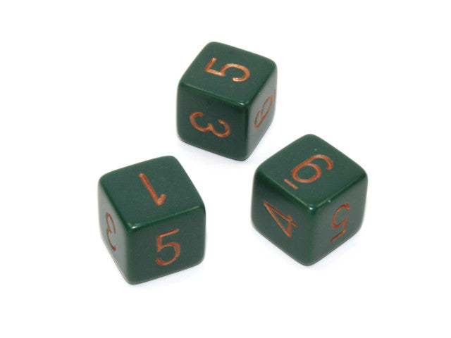 Chessex D6 Dice Opaque Polyhedral Dusty Green/copper d6 w/#s