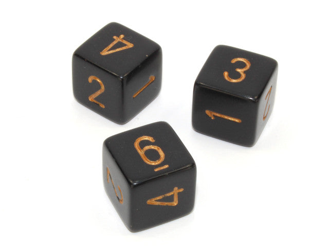 Chessex D6 Dice Opaque Polyhedral Black/gold d6 w/#s