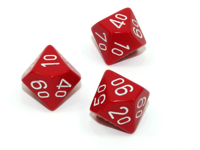 Chessex Tens 10 Dice Opaque Polyhedral Red/white Tens 10