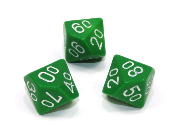 Chessex Tens 10 Dice Opaque Polyhedral Green/white Tens 10