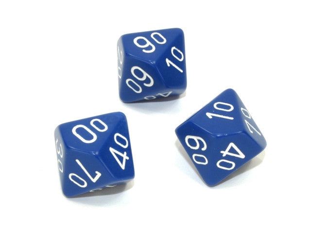 Chessex Tens 10 Dice Opaque Polyhedral Blue/white Tens 10