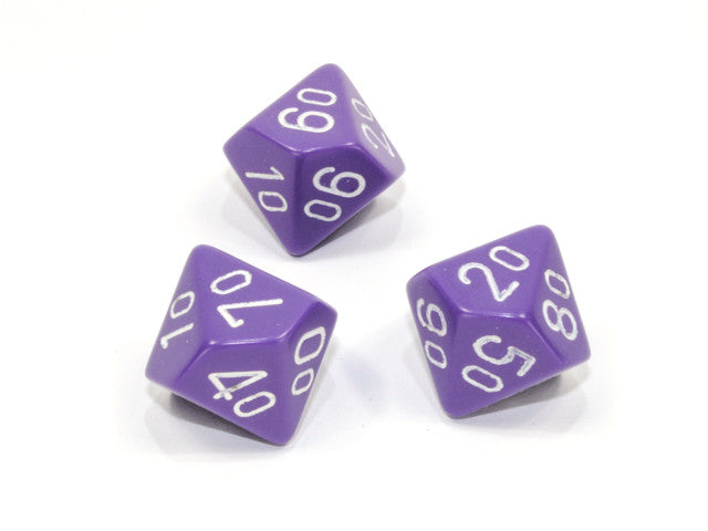 Chessex Tens 10 Dice Opaque Polyhedral Purple/white Tens 10