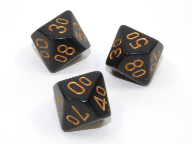 Chessex Tens 10 Dice Opaque Polyhedral Black/gold Tens 10