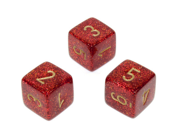 Chessex D6 Dice Glitter Polyhedral Ruby/gold d6