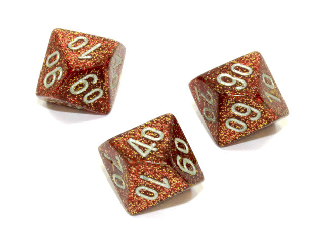 Chessex Tens 10 Dice Glitter Polyhedral Gold/silver Tens 10