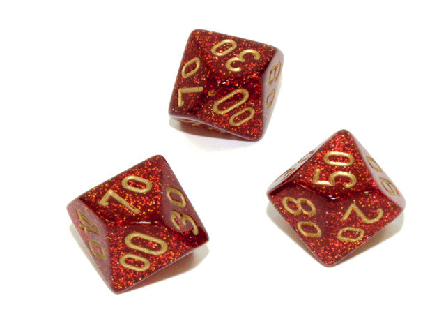 Chessex Tens 10 Dice Glitter Polyhedral Ruby/gold Tens 10