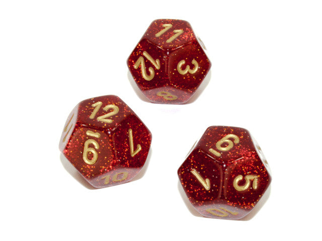 Chessex D12 Dice Glitter Polyhedral Ruby/gold d12
