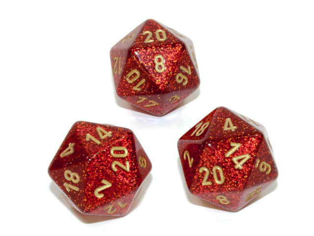 Chessex D20 Dice Glitter Polyhedral Ruby/gold d20