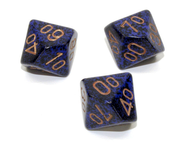 Chessex Tens 10 Dice Speckled Polyhedral Golden Cobalt Tens 10