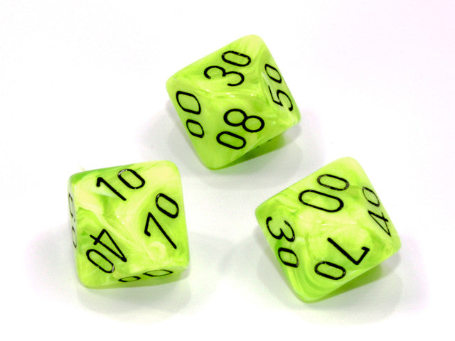 Chessex Tens 10 Dice Vortex Polyhedral Bright Green/black Tens 10