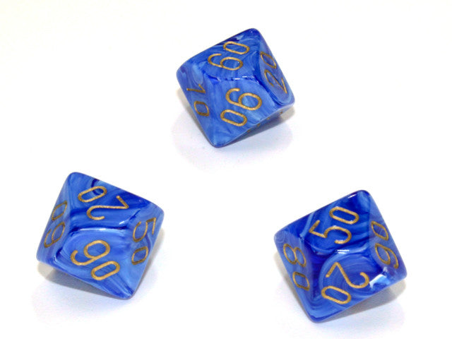 Chessex Tens 10 Dice Vortex Polyhedral Blue/gold Tens 10