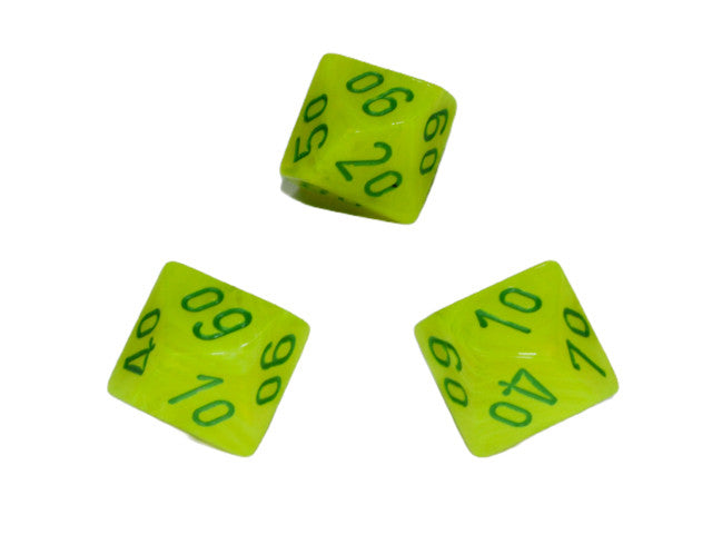 Chessex Tens 10 Dice Vortex Polyhedral Electric Yellow/green Tens 10