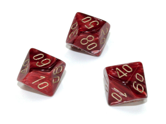 Chessex Tens 10 Dice Vortex Polyhedral Burgundy/gold Tens 10