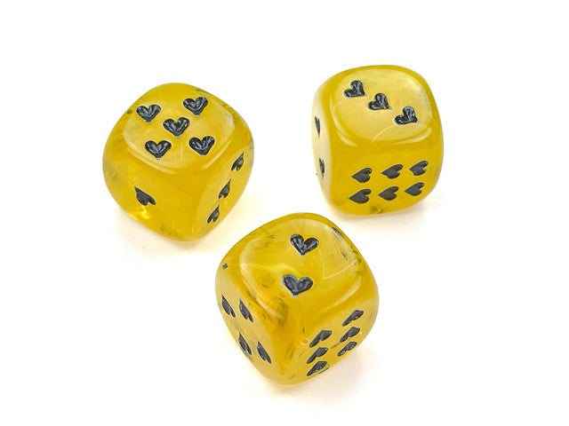 Chessex D6 Dice Heart 16mm Cirrus w/pips Yellow/black d6