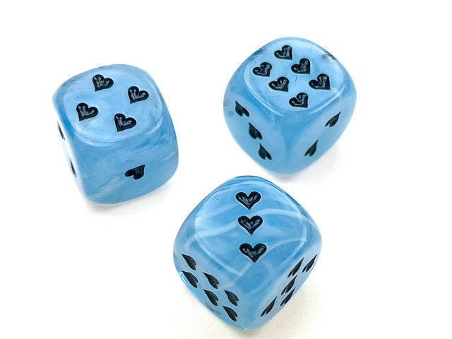 Chessex D6 Dice Heart 16mm Cirrus w/pips Light Blue/black d6