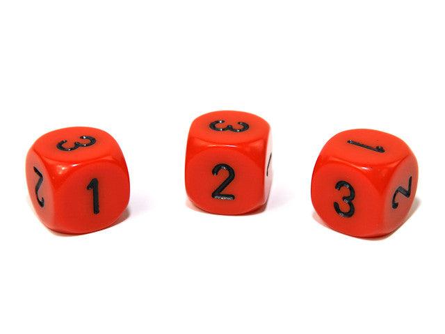 Chessex D3 Dice Opaque 16mm d3 (d6 w/ 1-2-3 twice) Orange/black