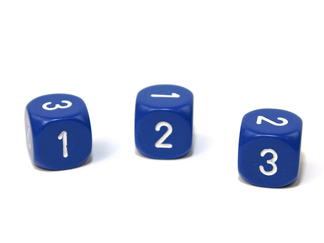 Chessex D3 Dice Opaque 16mm d3 (d6 w/ 1-2-3 twice) Blue/white