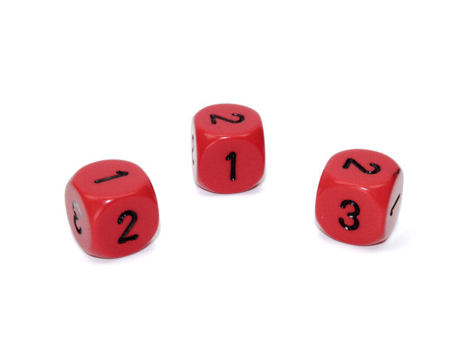 Chessex D3 Dice Opaque 16mm d3 (d6 w/ 1-2-3 twice) Red/black